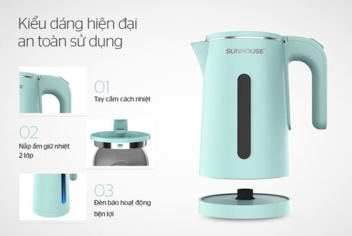 Ấm siêu tốc inox 2 lớp 1.8L SUNHOUSE SHD1351 - Hình ảnh 2