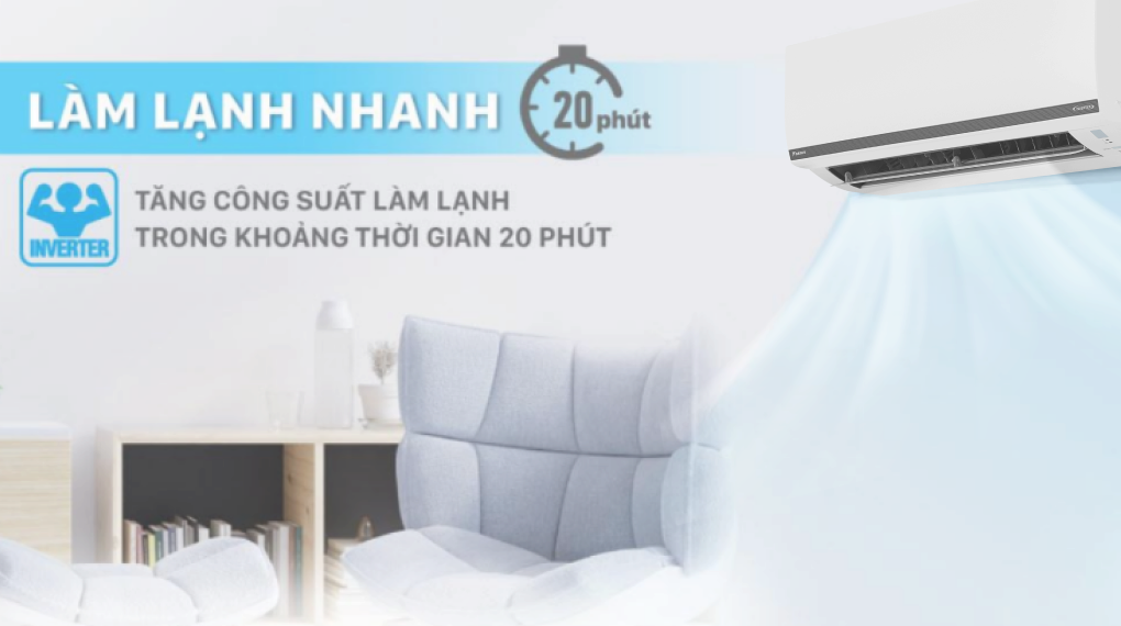 Điều hòa Daikin Inverter 1 HP FTKB25WMVMV - Làm lạnh nhanh Poweful
