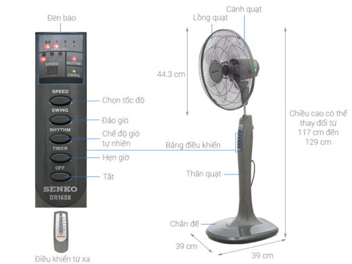 Quạt đứng Senko 7 cánh DR1608 65W - Hình ảnh 4