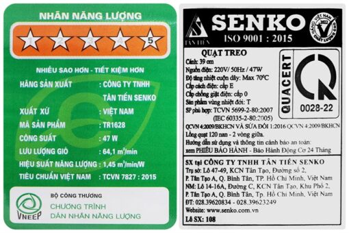 Quạt treo điều khiển từ xa SENKO TR 1628 47W - Hình ảnh 11