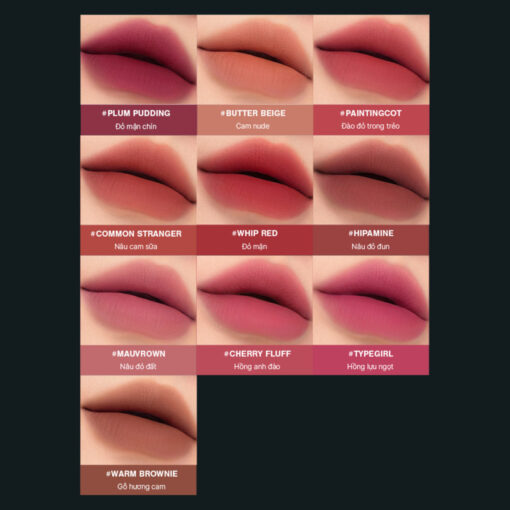 Son kem bùn mịn lì 3CE Hazy Lip Clay nắp bạc 4g N3660 - Hình ảnh 11