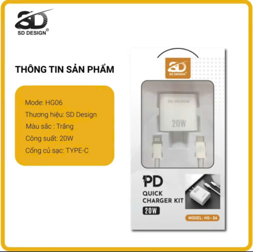 Bộ Củ Cáp Sạc Nhanh Iphone HG06 chính hãng SD DESIGN cho Iphone 7 - 14 - Hình ảnh 2