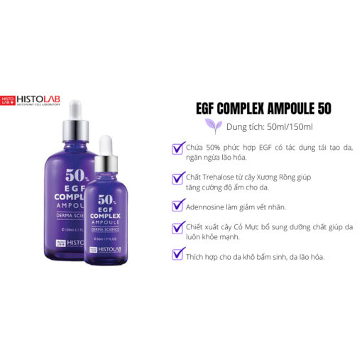 Tinh chất Serum Histolab 50ml chống lão hoá, trẻ hóa  50% EGF Complex Ampoule Derma Science 50ml 70178 - Hình ảnh 5