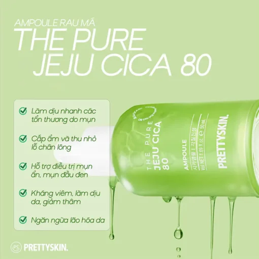 Tinh Chất Serum PrettySkin Rau Má giảm mụn The Pure JeJu Cica 80 Ampoule 50ml 01602 - Hình ảnh 3