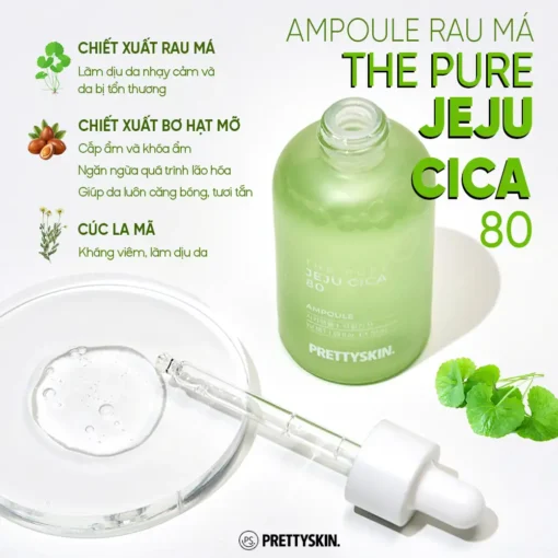 Tinh Chất Serum PrettySkin Rau Má giảm mụn The Pure JeJu Cica 80 Ampoule 50ml 01602 - Hình ảnh 4