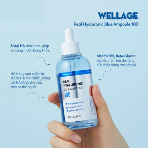 Tinh chất Wellage Real Hyaluronic Blue Ampoule 100 75ml, cấp ẩm dịu da P4724 - Hình ảnh 2
