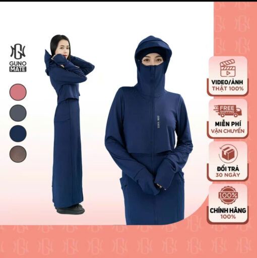 Áo chống nắng toàn thân GUNOMATE 2 lớp chống tia UV UPF 50+ có che trán vành mũ rời 3HANU190 - Hình ảnh 9