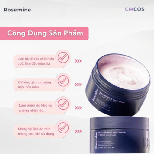 Kem tẩy tế bào chết body Rosemine dưỡng trắng da Niacinamide Whitening Body Scrub 250G N3358 - Hình ảnh 3