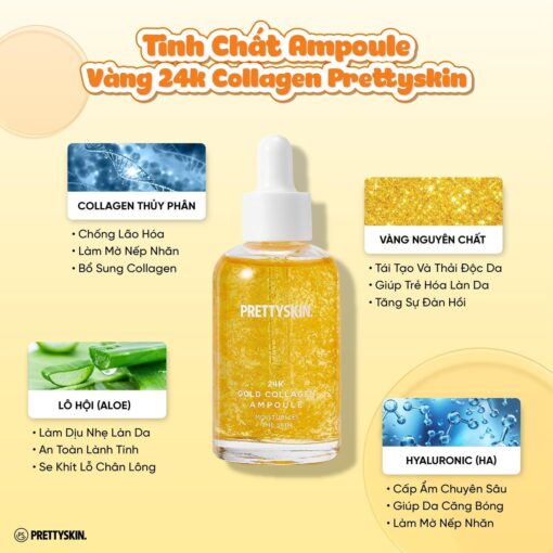 Tinh Chất Dưỡng Da, Chống Lão Hóa Pretty Skin 24K Gold Collagen Ampoule 50ml - Hình ảnh 4