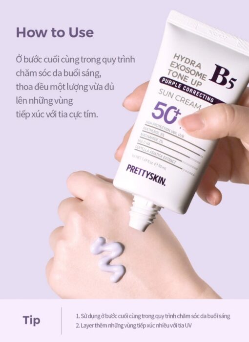 Kem Chống Nắng Hiệu Chỉnh Tone Da Hydra B5 Exosome Tone Up Prettyskin tím N3534 - Hình ảnh 6