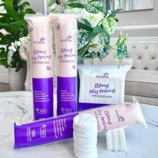 Bông tẩy trang Alucos 150 miếng 222M siêu dày hàng chính hãng - Hình ảnh 2