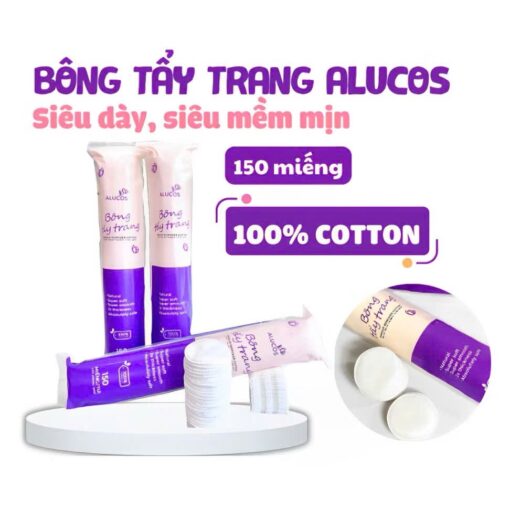 Bông tẩy trang Alucos 150 miếng 222M siêu dày hàng chính hãng - Hình ảnh 5