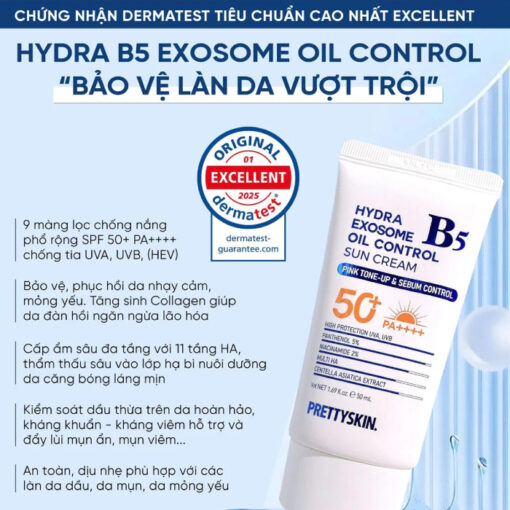 Kem Chống Nắng Phục Hồi Và Kiềm Dầu PrettySkin Hydra B5 Exosome Oil Control Sun Cream P4147 - Hình ảnh 3