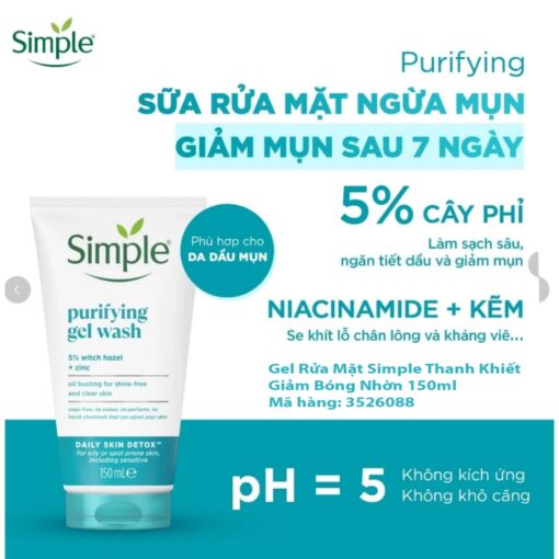 Sữa Rửa Mặt Simple Kind To Skin Refreshing Facial Wash Gel 150ml 28522 - Hình ảnh 2