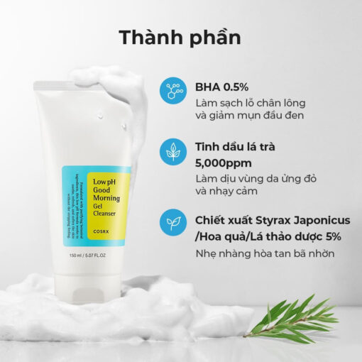 Sữa Rửa Mặt Cosrx Low pH Good Morning Gel Cleanser 150ml 48122 - Hình ảnh 2