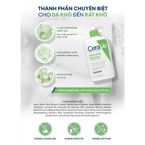 Sữa Rửa Mặt CeraVe Hydrating Facial Cleanser Màu Xanh Lá 236ml - Hình ảnh 8