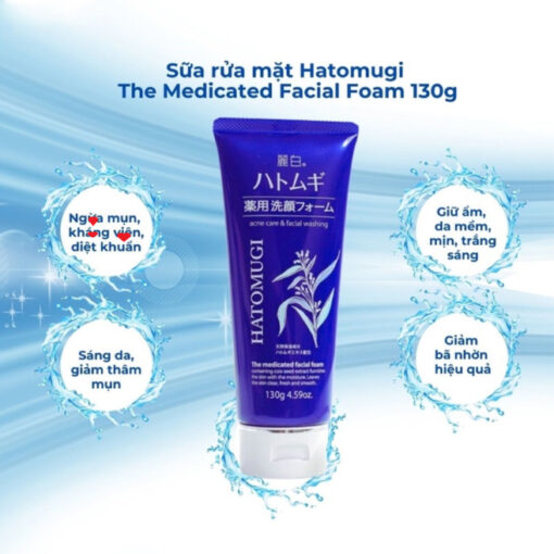 Sữa Rửa Mặt Hatomugi Dưỡng Ẩm, Ngừa Mụn Medicated Facial Foam 130g 31302 - Hình ảnh 4