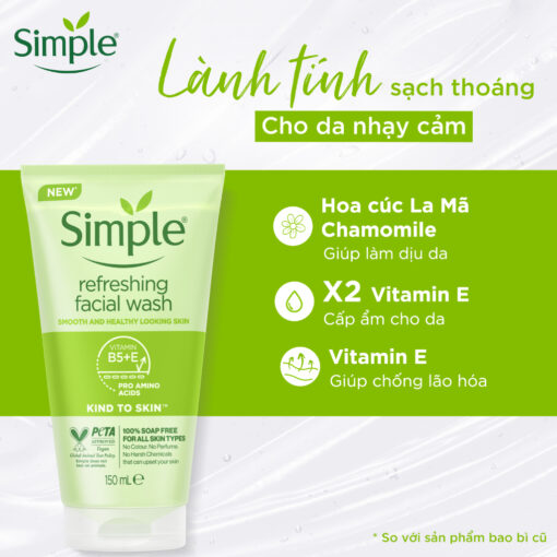 Sữa Rửa Mặt Simple Kind To Skin Refreshing Facial Wash Gel 150ml 28522 - Hình ảnh 3