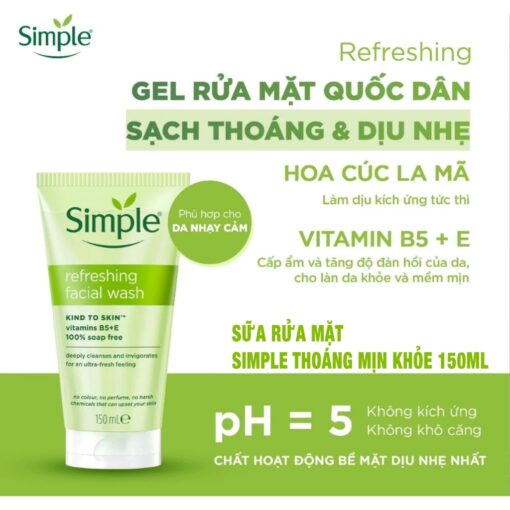 Sữa Rửa Mặt Simple Kind To Skin Refreshing Facial Wash Gel 150ml 28522 - Hình ảnh 4