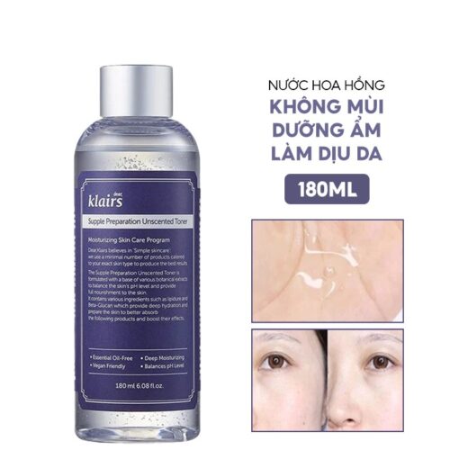 Nước hoa hồng không mùi Klairs Supple Preparation Unscented Toner 180ml 63713 - Hình ảnh 4