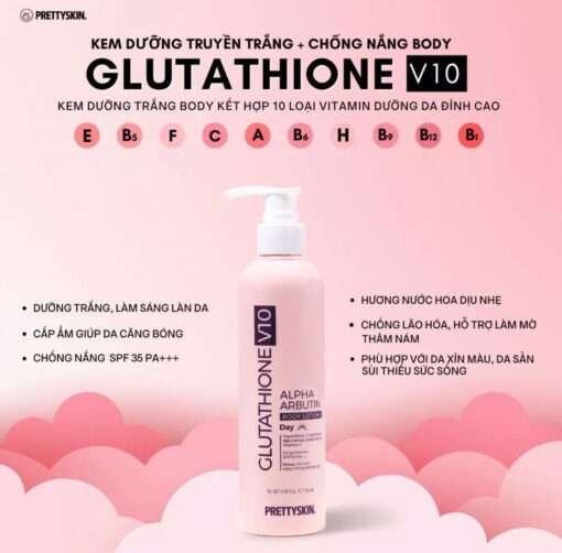 Dưỡng thể trắng da Ngày đêm PrettySkin Body Glutathione V10 Alpha Arbutin Lotion 12739 - Hình ảnh 3