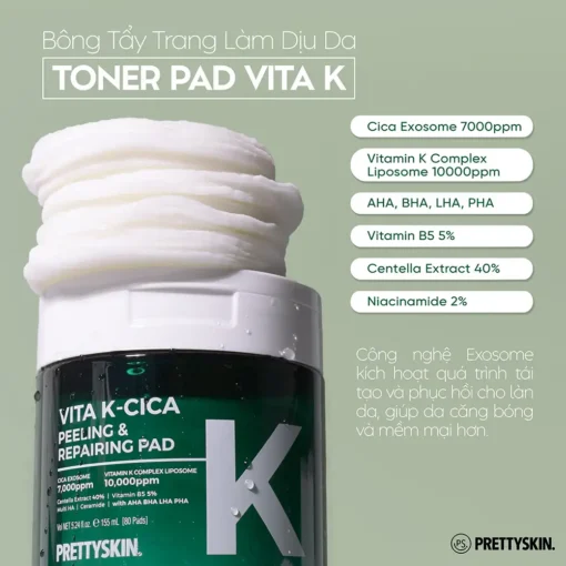 Toner Pad Phục Hồi Làm Dịu Pretty Skin Vita K-Cica Peeling & Repairing Pad 155ml P4985 - Hình ảnh 2