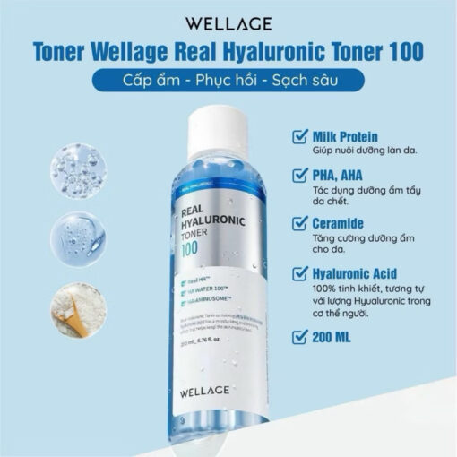 Nước Hoa Hồng Wellage Cấp Ẩm Sâu Cho Da 200ml Real Hyaluronic Toner 100 P4728 - Hình ảnh 3