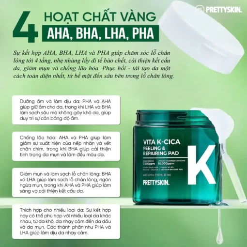 Toner Pad Phục Hồi Làm Dịu Pretty Skin Vita K-Cica Peeling & Repairing Pad 155ml P4985 - Hình ảnh 3