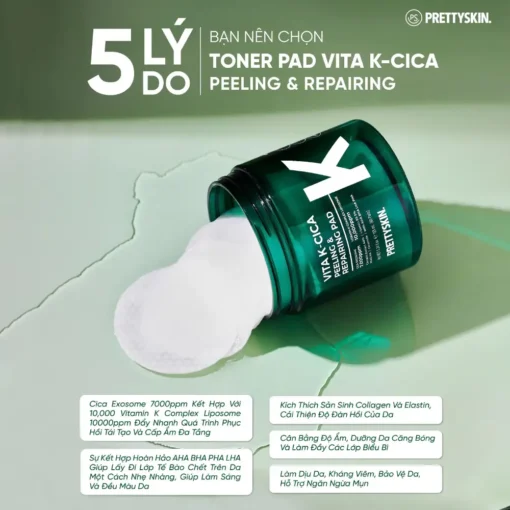 Toner Pad Phục Hồi Làm Dịu Pretty Skin Vita K-Cica Peeling & Repairing Pad 155ml P4985 - Hình ảnh 4