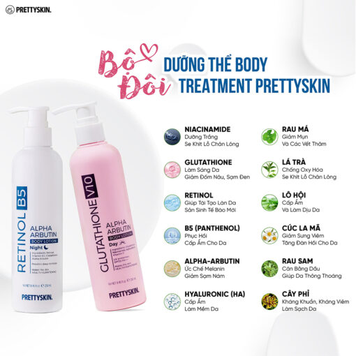 Dưỡng thể trắng da Ngày đêm PrettySkin Body Glutathione V10 Alpha Arbutin Lotion 12739 - Hình ảnh 5