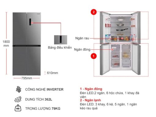 Tủ lạnh Sharp Inverter 362 lít Multi Door SJ-FX420V-SL - Hình ảnh 4