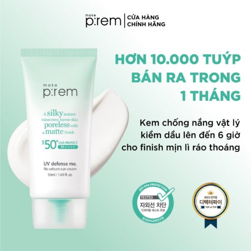 Kem chống nắng vật lý kiềm dầu Make P:rem UV Defense Sebum Sun Cream 50ml N3624 - Hình ảnh 4