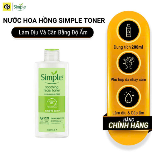 Nước Hoa Hồng Simple Dịu Da, Cấp Ẩm 200ml Kind to Skin Soothing Facial Toner 25687 - Hình ảnh 2